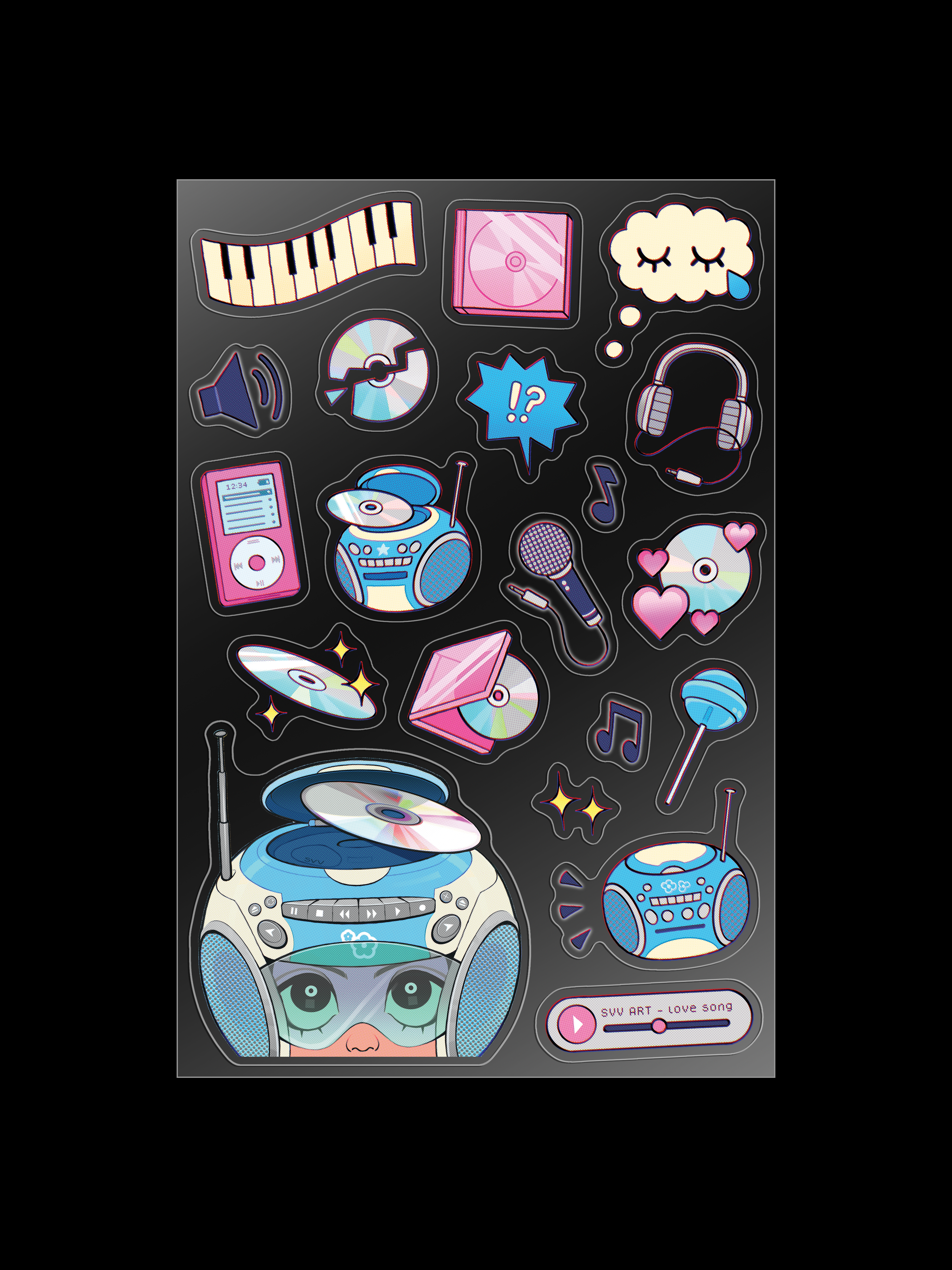 'CD Player Helmet' Clear Sticker Sheet