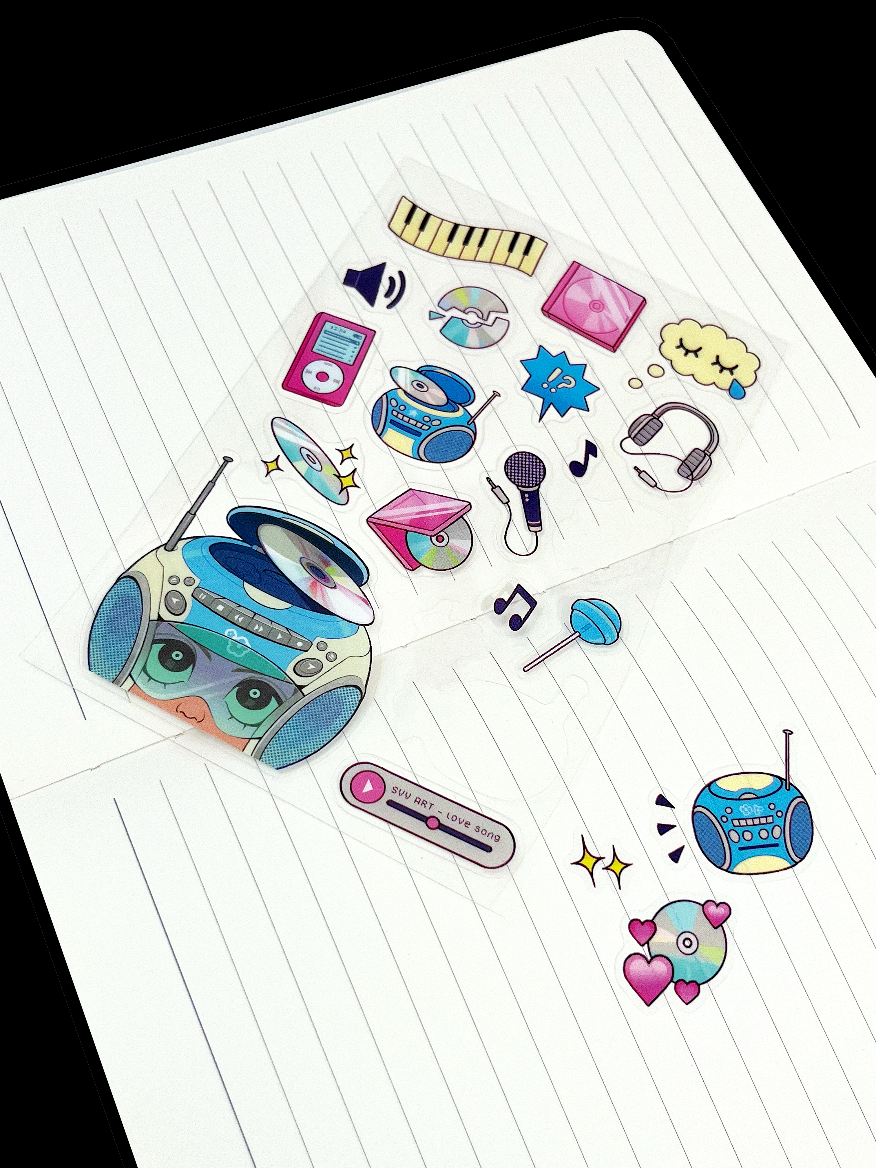 'CD Player Helmet' Clear Sticker Sheet
