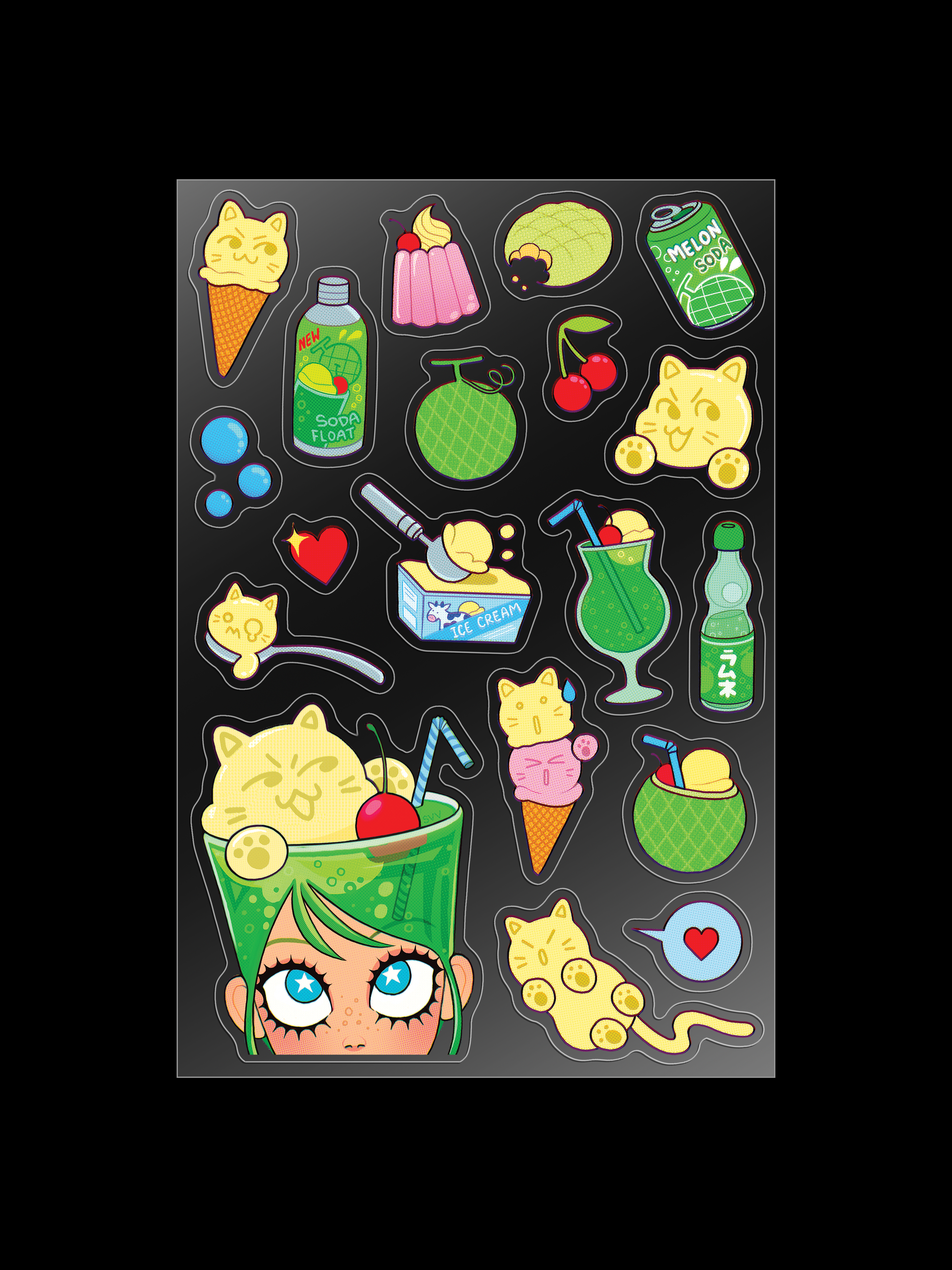 'Feline Soda Float' Clear Sticker Sheet