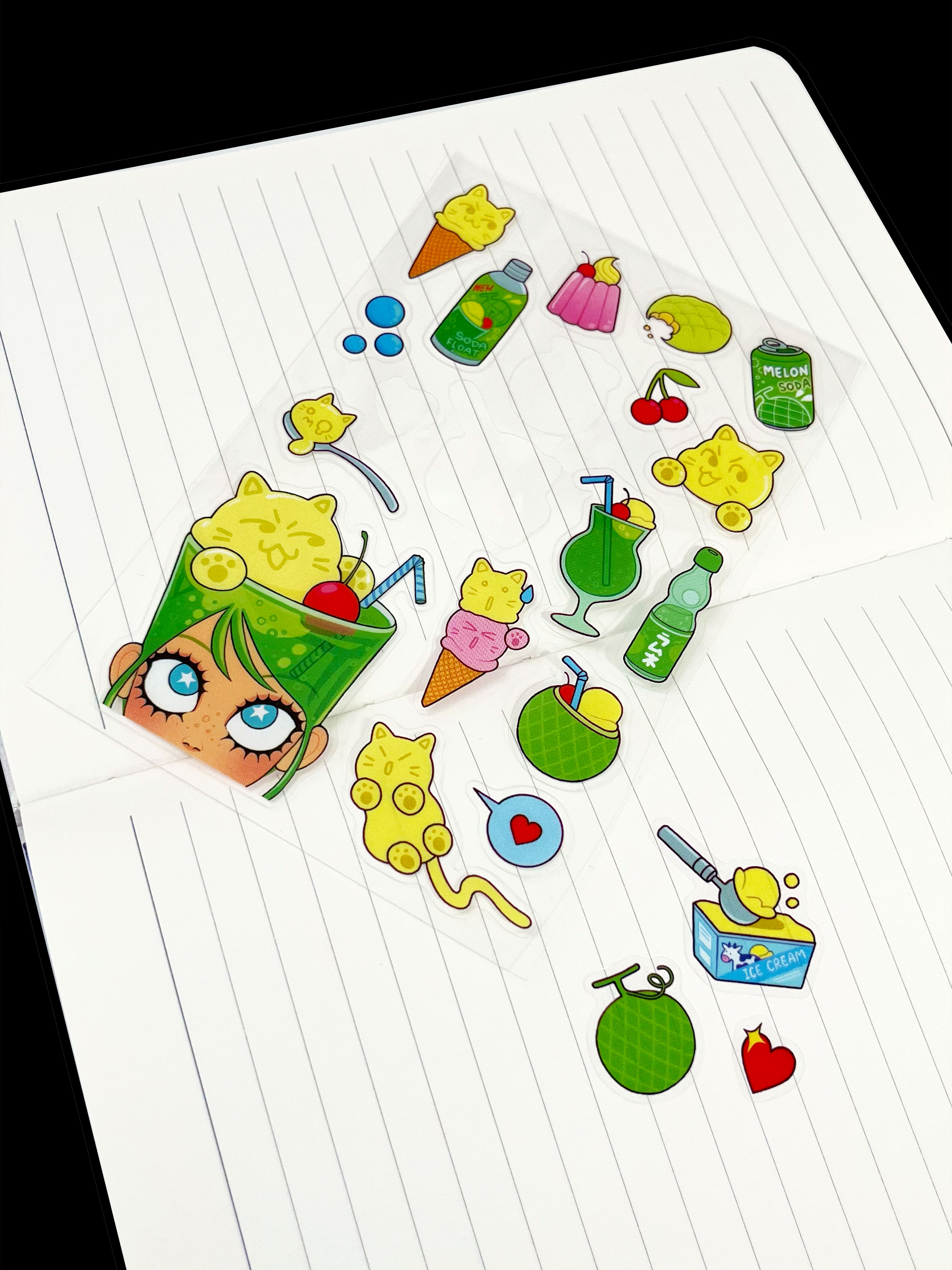 'Feline Soda Float' Clear Sticker Sheet